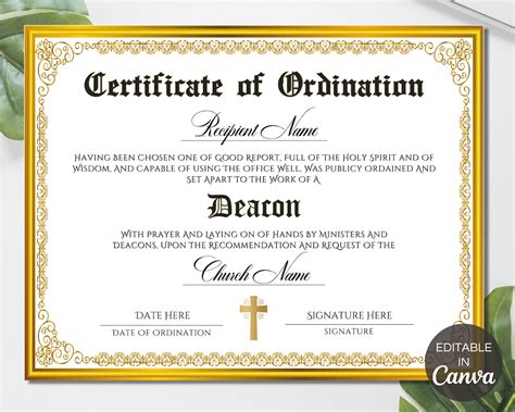 Free Printable Deacon Ordination Certificate